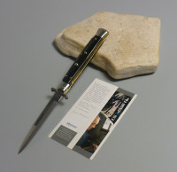 Coltello a scatto Cm..28 Mod.Swinguard Sbbsa/28-2 Corno di bufalo scuro d'acqua naturale -Italian stiletto