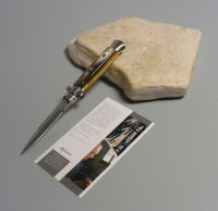 Coltello a scatto Cm.23 Mod.Sbpczm/23-1 Punta di corno di zebu'del Madagascar -Italian stiletto