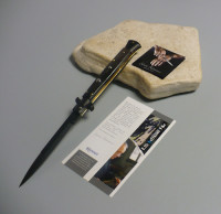 Coltello a scatto Cm.28 Mod.Black Mamba/28-1 Corno di bufalo scuro lucido di montagna - Italian stiletto