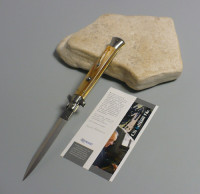 Coltello a scatto Cm.28 Mod.Sdpcbbm/28 Punta di corno di bufalo chiaro di montagna - Italian stiletto