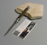 Coltello a scatto Cm.28 Mod.Sbbsa/28-2 Corno di bufalo scuro d'acqua naturale - Italian stiletto