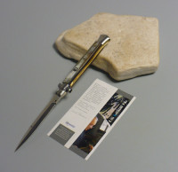 Coltello a scatto Cm.28 Mod.Sbbbm/28 Corno di bufalo biondo meditteraneo -Italian stiletto